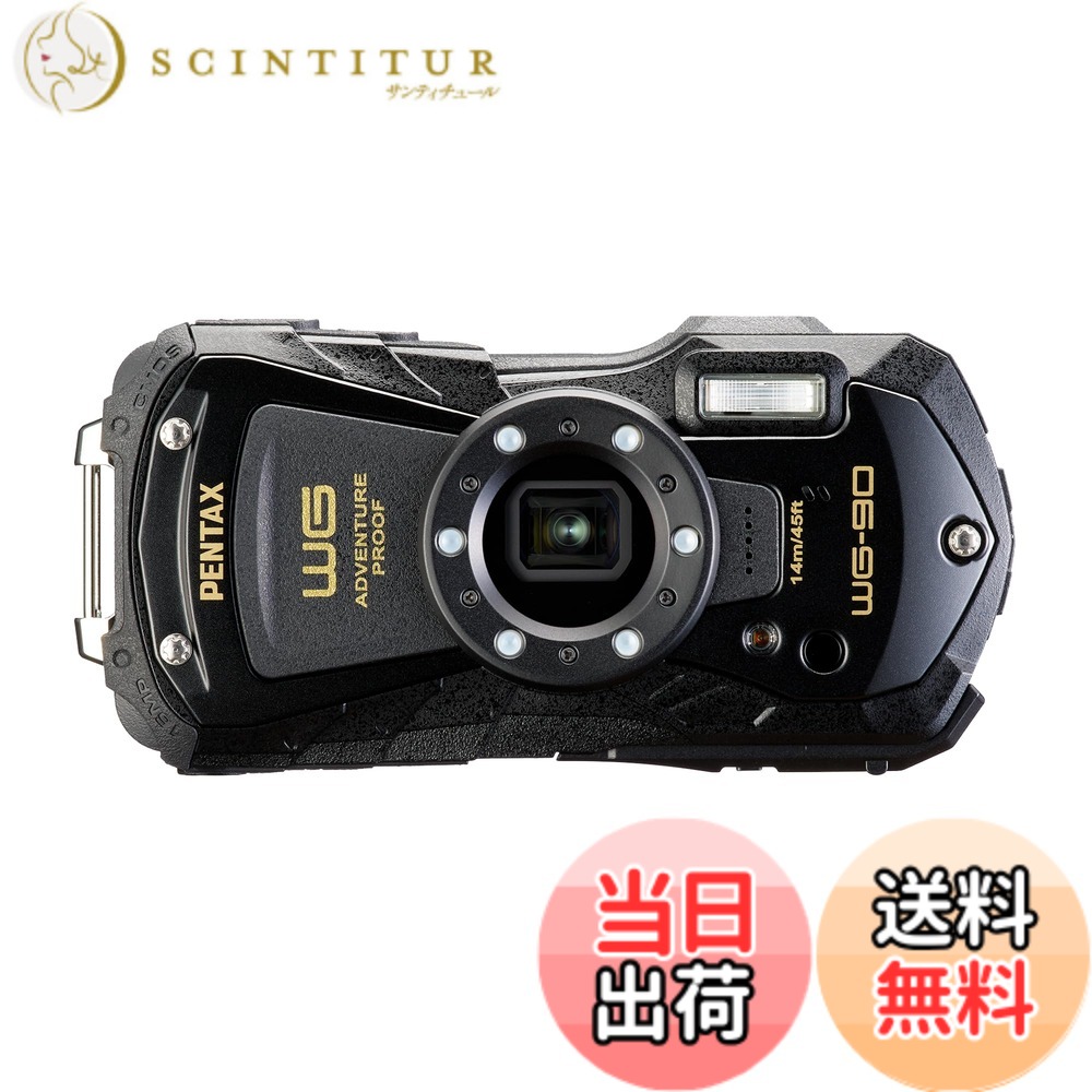 【送料無料】PENTAX WG-90 ブラック 本格防水デジタルカメラ 14m防水 (連続2時間) 1.6m耐衝撃 防塵 -10度耐寒 アウトドアで活躍するタフネスボディ CALSモード搭載で 現場記録など幅広いビジネスシーンで活躍|サンティチュール