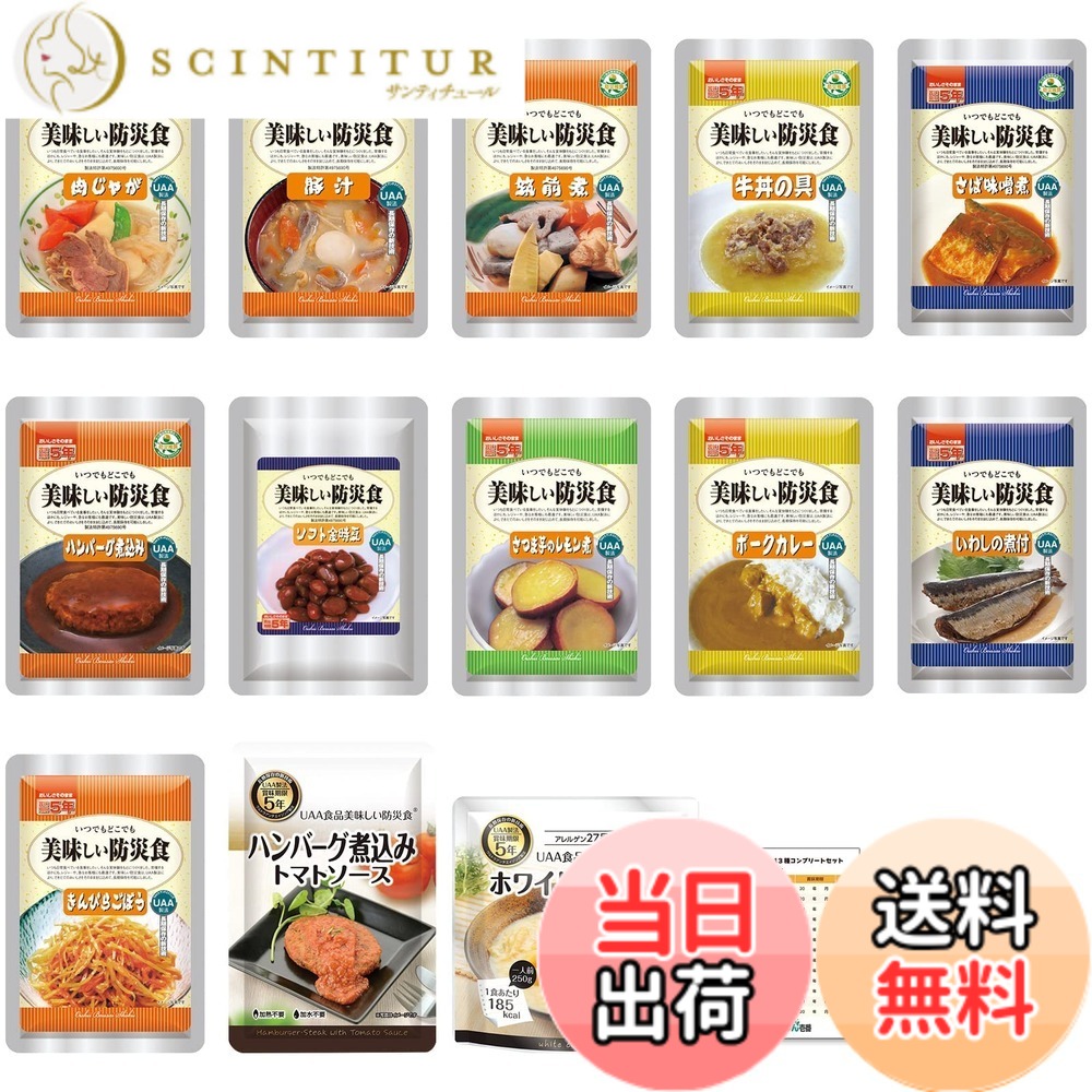 【送料無料】非常食 セット 5年保存 美味しい防災食 おかず 13種類セット 長期保存食 備蓄食料 保存食 防災 非常用食料 災害 そのまま食べられる 水不要 レトルト 賞味期限管理シート付 あんしん壱番｜サンティチュール