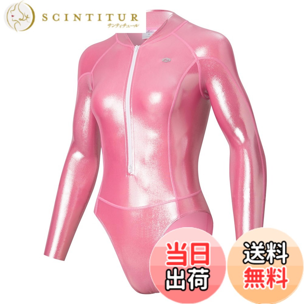 【貨物輸送無料】[LEOHEX] 超光輝セクシースタイリッシュダイビングスタイルハイレグ長袖競泳海水着(サクラ色,L)
