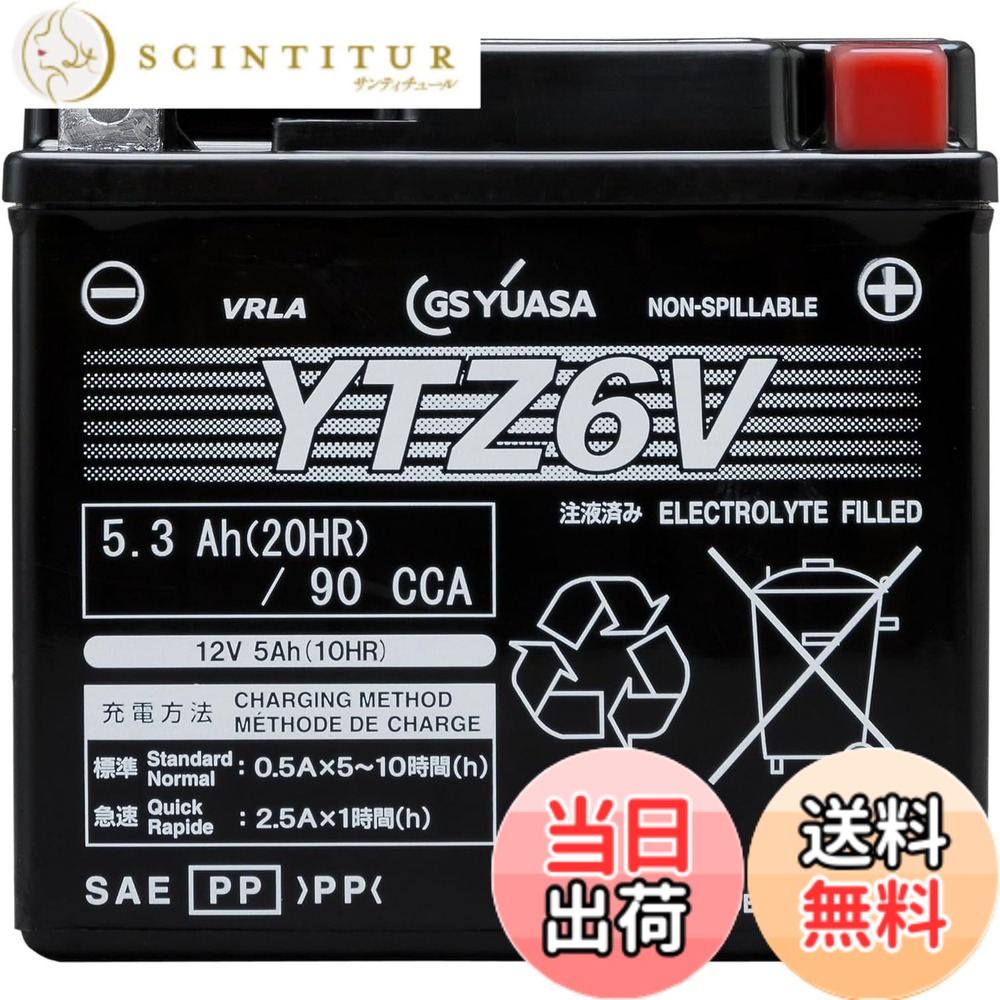 【送料無料】GS YUASA (ジーエスユアサ) シールド型 バイク用バッテリー [ 液入充電済 ]YTZ6V ブラック