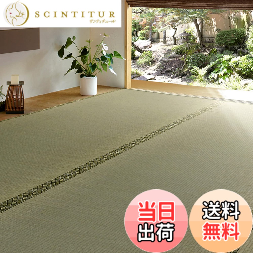 【送料無料】萩原(Hagihara) い草 上敷き カーペット グリーン 江戸間4畳 双目織 撥水加工 「備前」 148001240