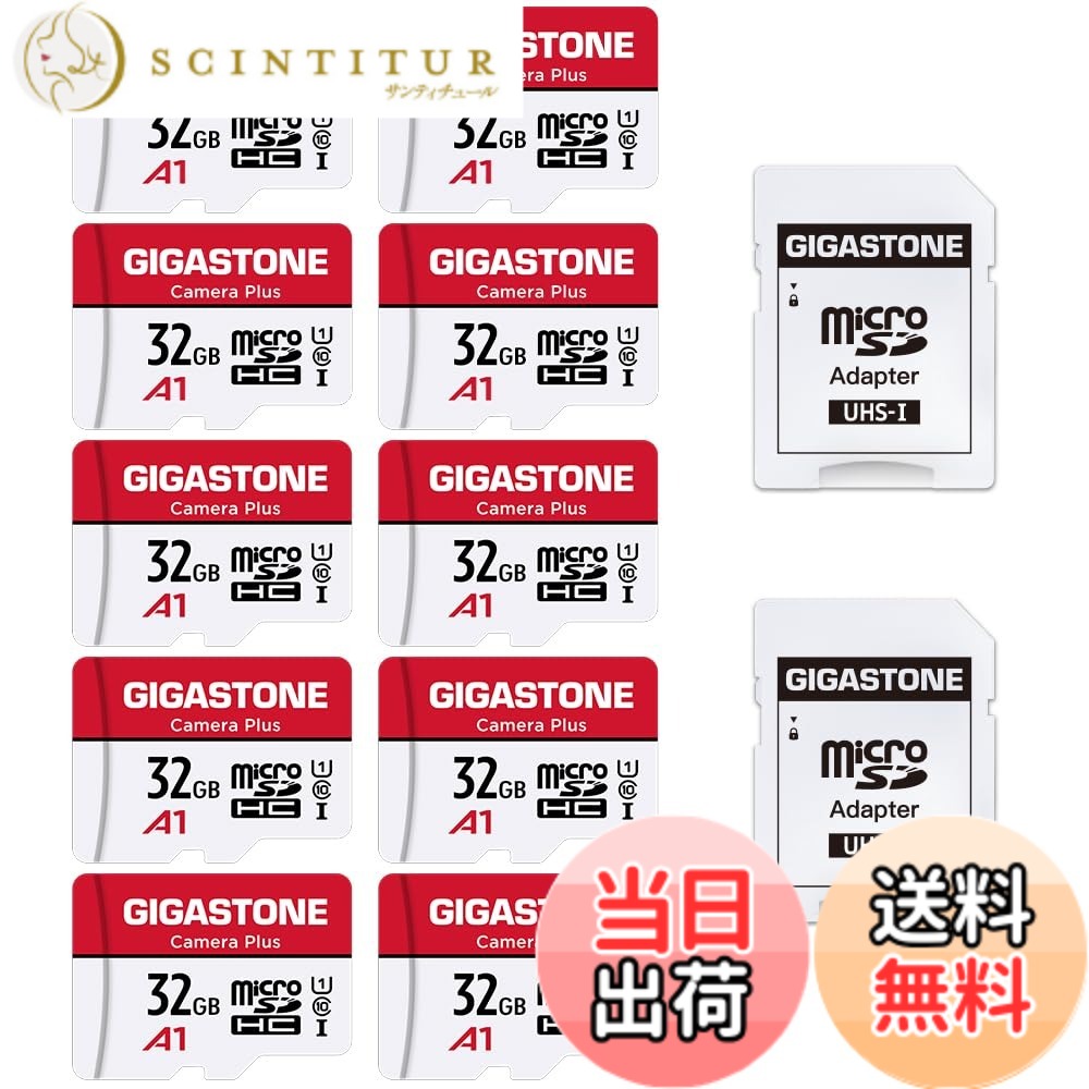 【貨物輸送無料】【5年】GIGASTONE マイクロsd歌留多 32GB Camera Plus microSDHC U1 C10 盛りだくさん固定ディスク 10個仕掛ける 記憶装置歌留多 90MB/s Full 固定ディスク画像 SDアダプタ2枚付き添い人