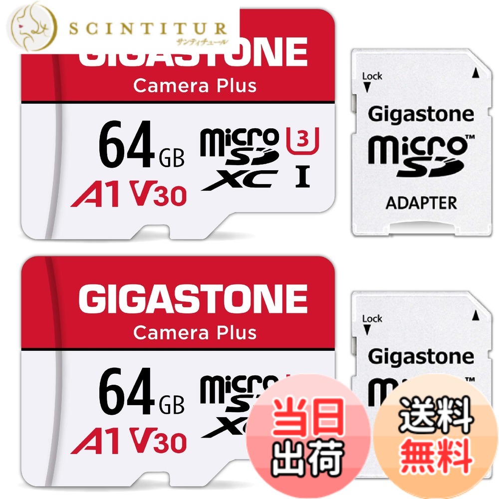 【貨物輸送無料】【5年】GIGASTONE マイクロsd歌留多 64GB 2個仕掛ける Camera Plus microSDXC UHS-I A1 V30 U3 C10 95MB/s 盛りだくさん固定ディスク 画像 SDアダプタ2枚付き添い人