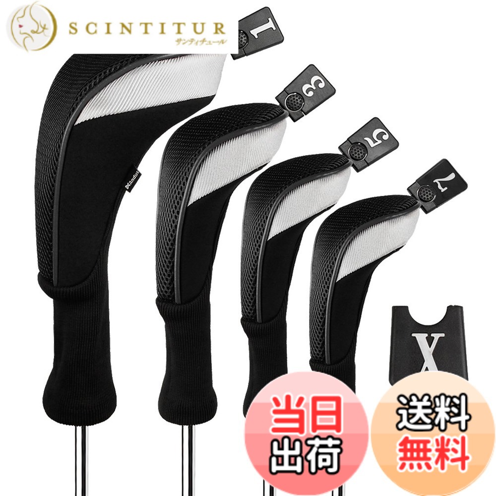 【送料無料】Andux ゴルフクラブヘッドカバー ゴルフ ウッドドライバー ヘッドカバー 4個セット 460cc対応 MT/MG30 (ブラック)