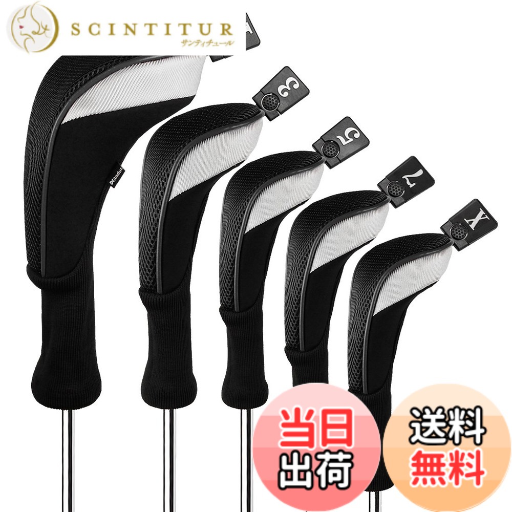 【送料無料】Andux ゴルフ ウッドドライバー ヘッドカバーロングネック 5個セット 460cc対応 MT/MG34 (ブラック)