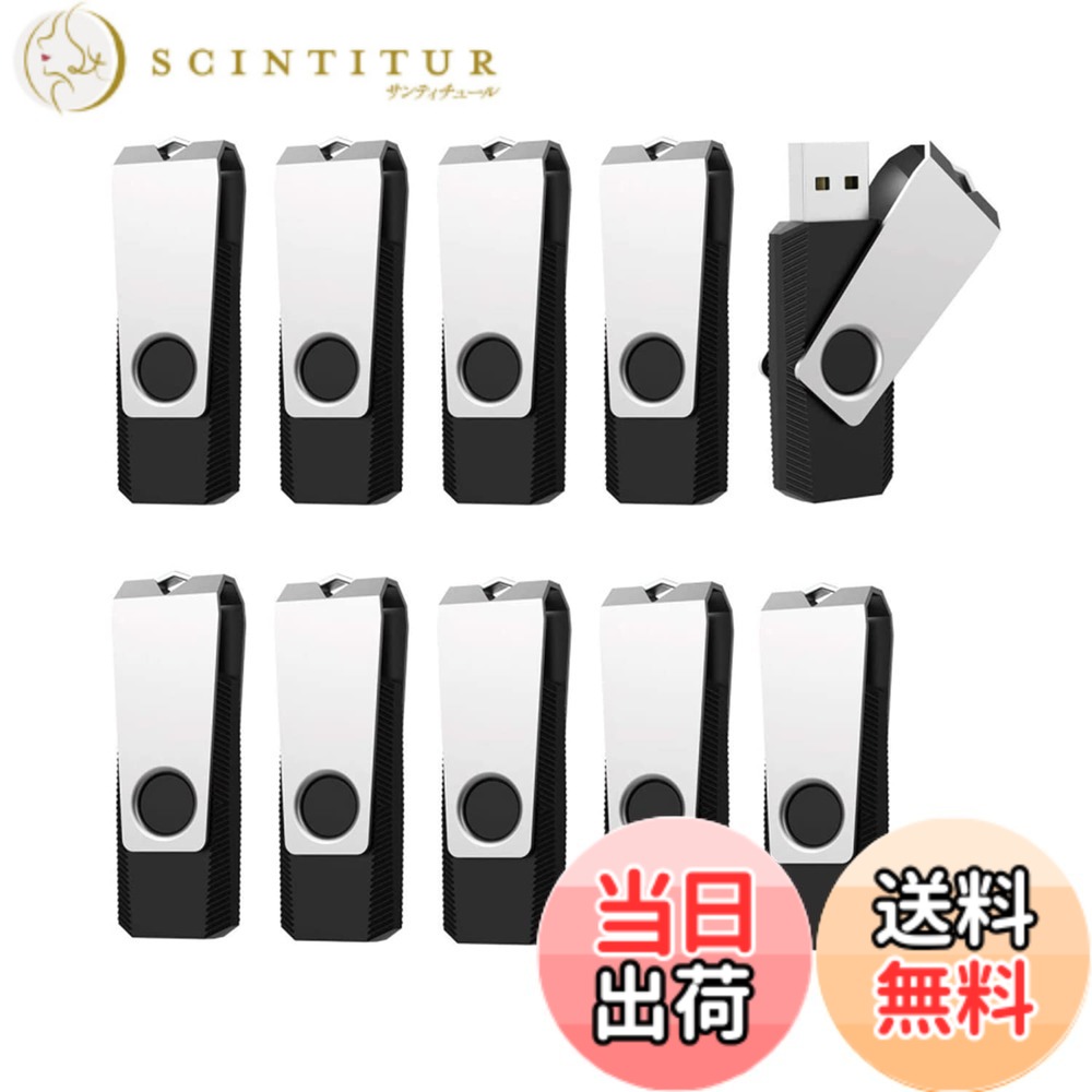 【送料無料】RAOYI USBメモリ8GB USB2.0 10個セット フラッシュドライブ 回転式 まとめ買い 業務用 メモリスティック 問屋 ストラップホール付き （黒）