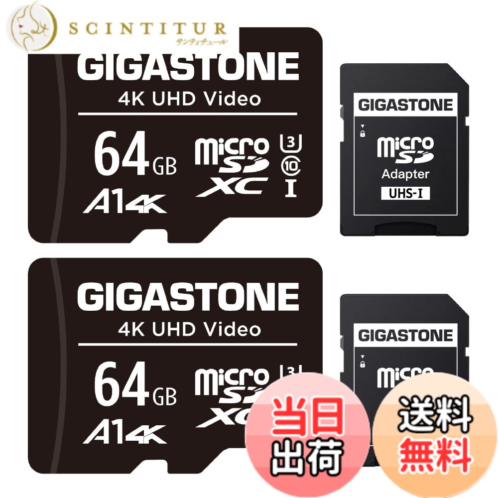 【貨物輸送無料】GIGASTONE マイクロsd歌留多 64GB 2個仕掛ける U3 C10 microSDXC 90MB/s 4K Ultra 固定ディスク 映画化 SDアダプタ2枚付き添い人