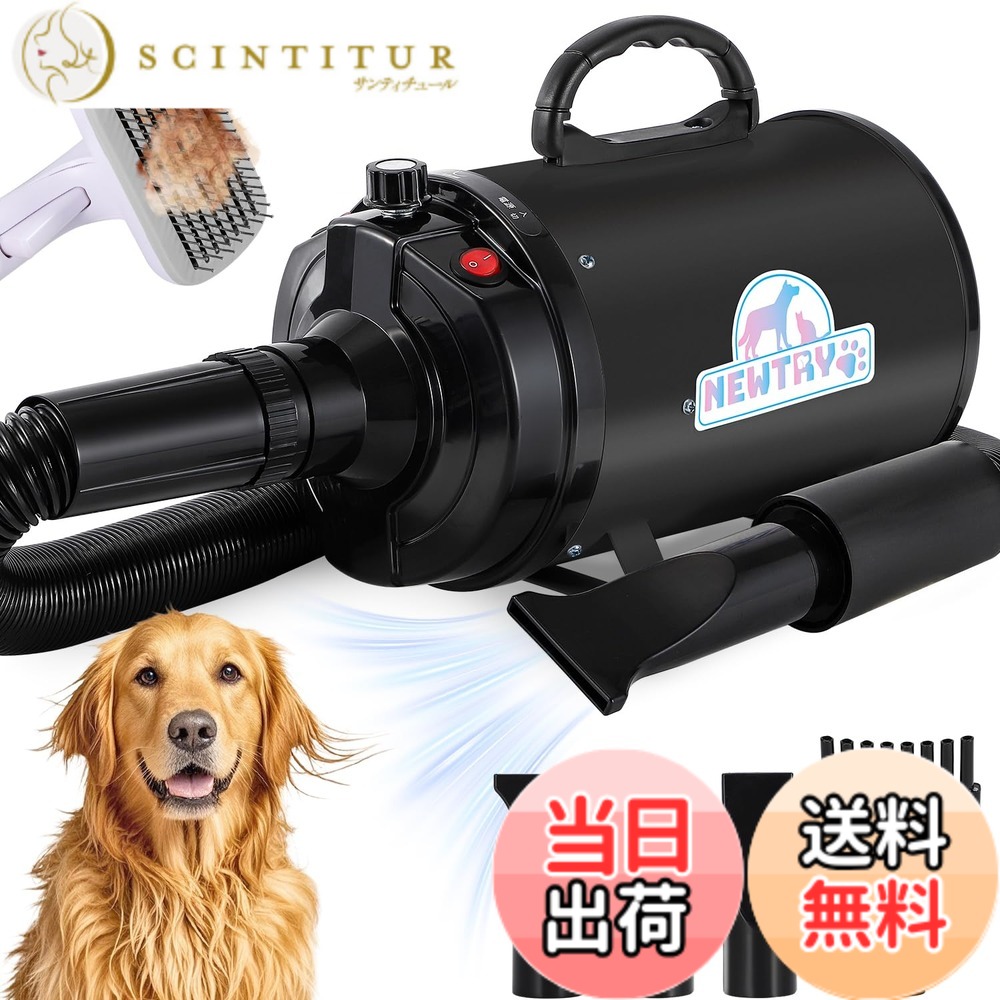 【貨物輸送無料】NEWTRY 愛玩動物ドライヤー 犬用 愛玩動物用 ドライヤー ブロワー 送風機 無座標軸機敏さ抑えつける 3つのノズル付き添い人 毛はらい付き添い人 風速、体温合わせる能力のある いけ図々しい量 耳障りな音先ぼそる 100V 50サイクル/60サイクル 650-1800W (黒)
