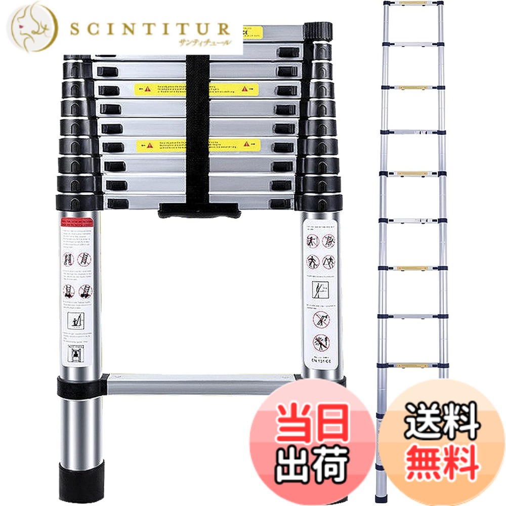 【送料無料】DayPlus 伸縮はしご 最長3.2 m (10.5 ft) 折り畳み伸縮梯子 多機能アルミはしご 持ち運びに便利 軽量 耐荷重150 kg 室内室外両用 自動ロック 安全ロック スライド式 アルミ梯子 ホームロフトオフィスに適合 日本語説明書 10年