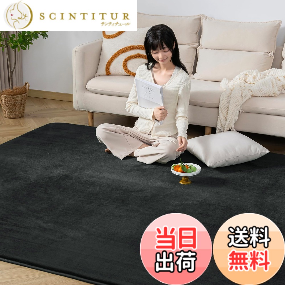 【送料無料】Keusnix ラグ カーペット 高反発 ラグマット 極厚25mm 絨毯 厚手 185x185cm 2畳 滑り止め付 抗菌・防ダニ加工 オールシーズン快適 リビングマット ふわっと手触り じゅうたん こたつマット 床暖房・ホットカーペット対応 ブラック｜サンティチュール