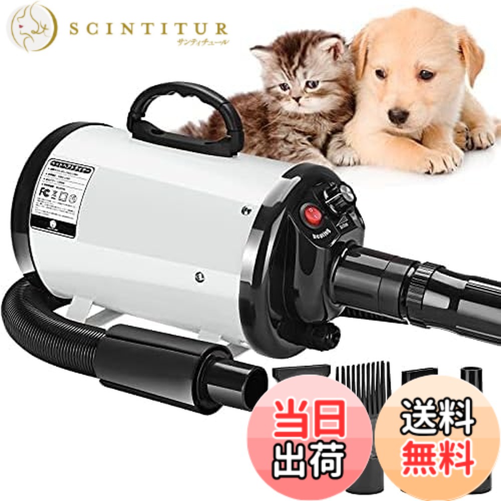 【貨物輸送無料】愛玩動物ドライヤー ペットヘアードライヤー ペットブロワ 無度合い風速抑えつける 30-55度気温可合わせる ノズル4種付き添い人 100v/700-1500w 日本語明らかにする書 犬/猫兼用 白いこと