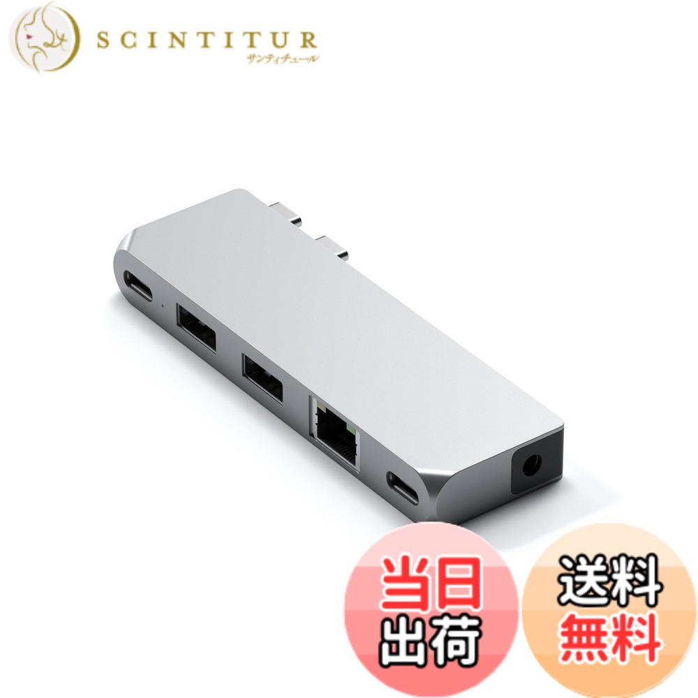 【送料無料】SATECHI USB-C Pro Mini Hub 6-in-1マルチポートアダプター、高速データ転送（USB4 40Gbps、96W PD充電、最大6K@60Hzビデオ出力、USB-C & USB-A 5Gbps、有線LANイーサネット、オーディオ搭載）&minus; MacBook Air & Pro 対応 &minus; シルバー｜サンティチュール