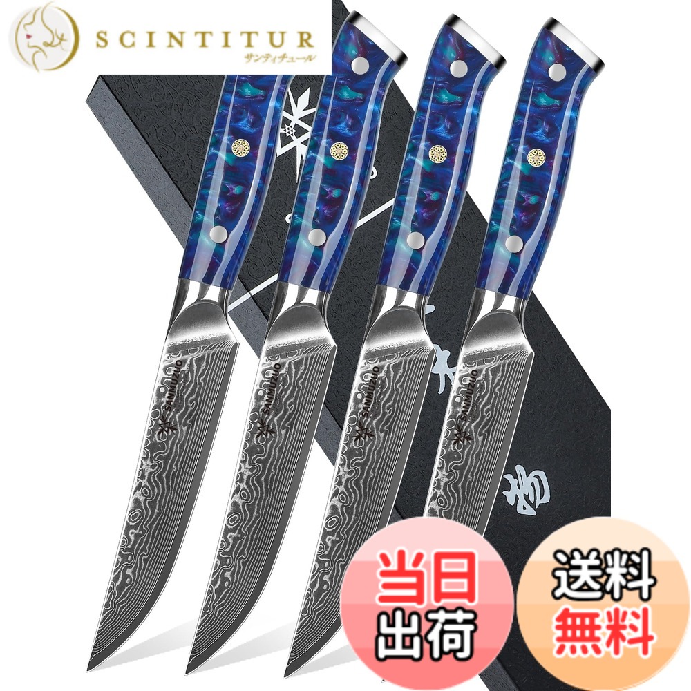【貨物輸送無料】SANMUZUO ビフテキ 九寸五分 4 点書き割り、超小ざかしいな鋸歯状でない勝手もと ビフテキ九寸五分 5 in - シリアの首都鋼 \u0026 脂手持ち部分 - Xuan 続きもの (サファイア 青碧)