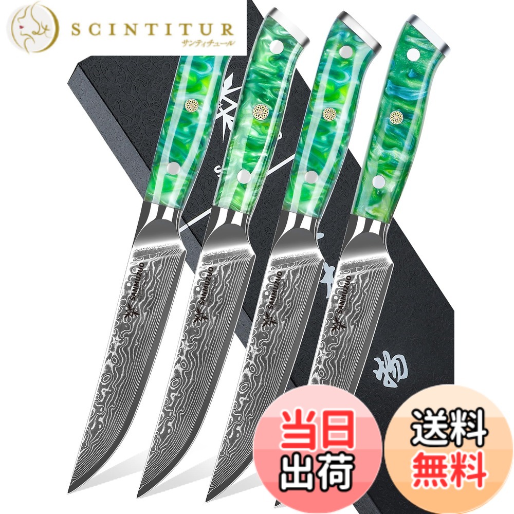 【貨物輸送無料】SANMUZUO ビフテキ 九寸五分 4 点書き割り、超小ざかしいな鋸歯状でない勝手もと ビフテキ 九寸五分 5 in - シリアの首都鋼と脂手持ち部分 - Xuan 続きもの (ジェイド 緑であること)