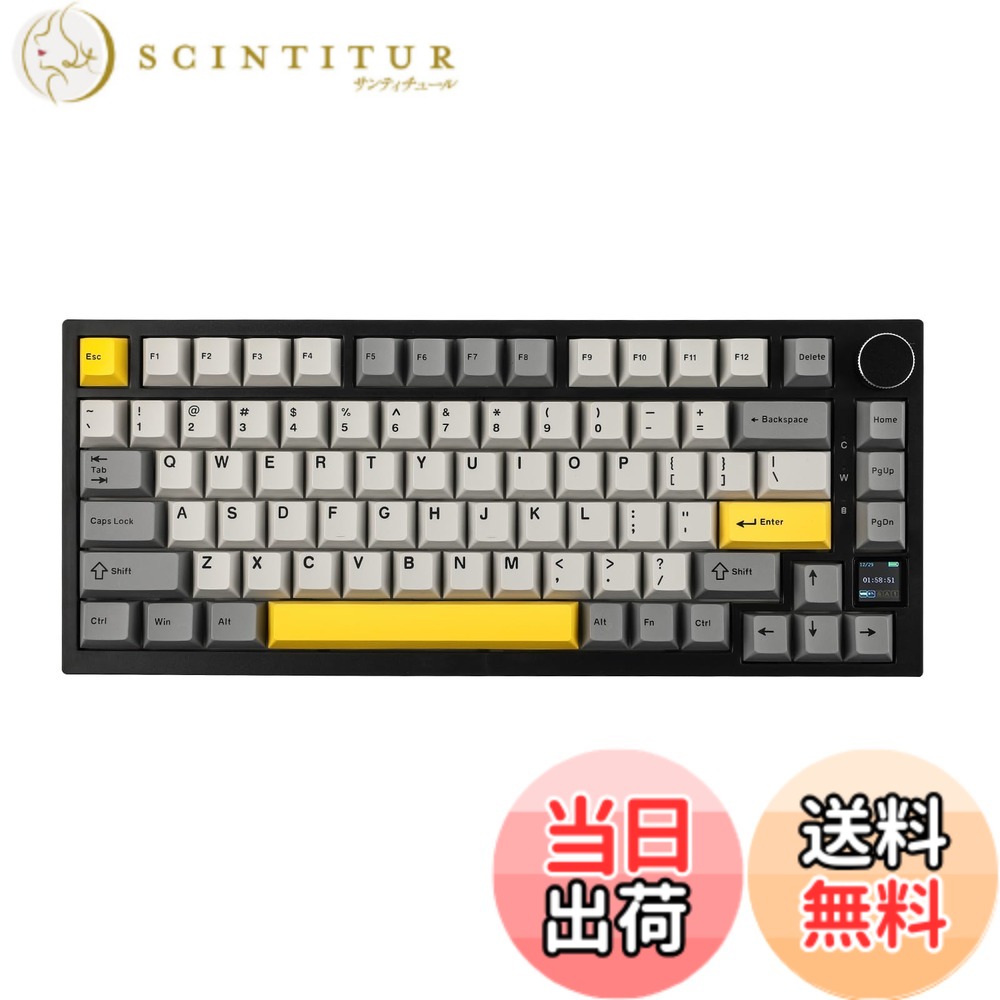 【送料無料】EPOMAKER Ajazz AK820 Pro ゲーミングキーボード 75% ガスケット搭載 メカニカルキーボード TFTスクリーン 3モード(Bluetooth 5.1/2.4Gワイヤレス&Type-C有線) 消音フォーム搭載 (Grey, Ajazz Flying Fish Switch)