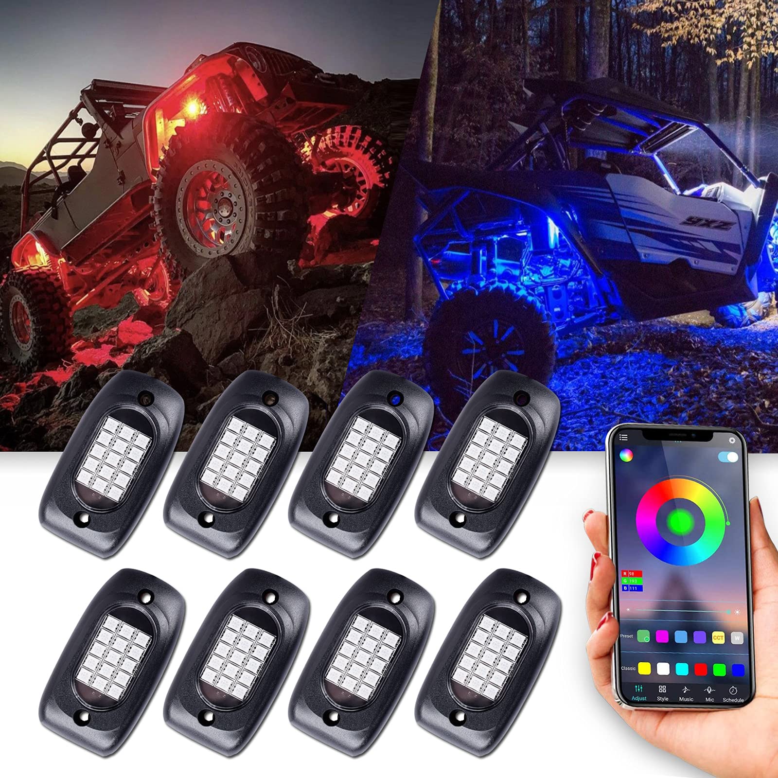 【貨物輸送無料】MOREFULLS LED アンダーともし火 車 RGB 鍵を掛けるともし火 ともし火一揃いの道具 8個仕かける 車用 快い音同期調整 打ち切りともし火 多色 適用業務 Bluetooth取り締まる 遠隔操作付き添い人 名取り草取り替えっこ付き添い人 多役立つこと 車外かざり付ける 車のシャーシかざり付ける用 雨合羽 格好のいい 快い音流行り物 季節・空調家電用アクセサリー-窓用エアコン用アクセサリー-家電