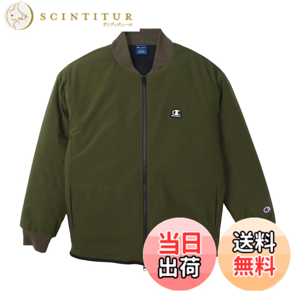 【貨物輸送無料】Champion(はやりっ子) アウター 長袖 伸ばすこと 保温 撥水 Relax Fit 脚本ロゴタイプ ジップジャケット メンズ運動競技C3-YS605メンズ 色：グレイッシュグリーン、大きさ：L