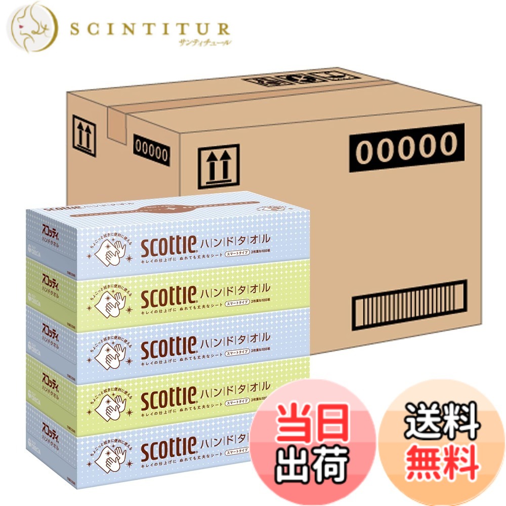 【貨物輸送無料】ペーパータオル 200枚(100組) 60箱 スコッティ かっこ良い印字機 (容れもの品) 大いさ：200枚x5箱x12容器に並べる