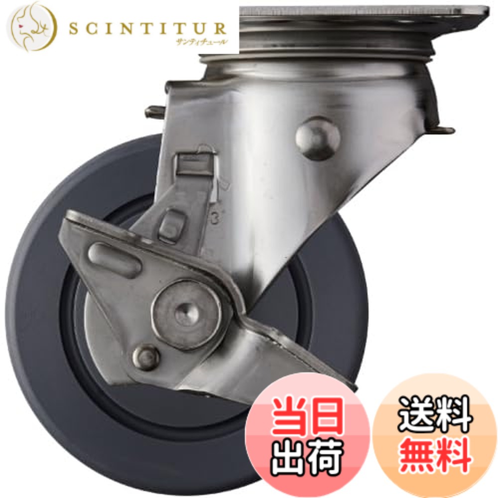 【送料無料】ハンマーキャスター(Hammer Caster) ステンレス製プレート式 キャスター 自在 ストッパー付 車輪径100mm MCナイロン Sシリーズ 313S-MCB100