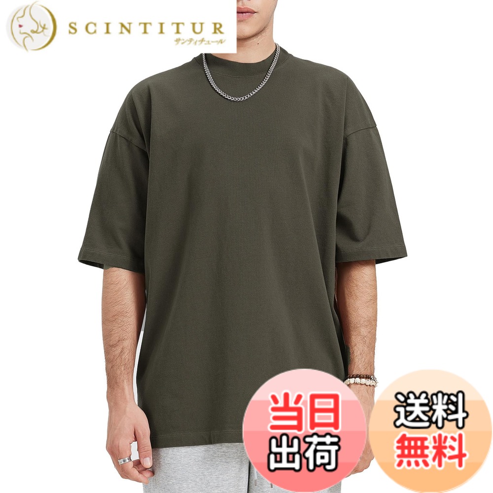 【送料無料】[TickElf] tシャツ メンズ 綿100 無地 半袖 丸首 厚手 おしゃれ ゆったり 夏服 11.6オンス 大きいサイズ アウトドア カジュアル 色：グレー、サイズ：L BigLong