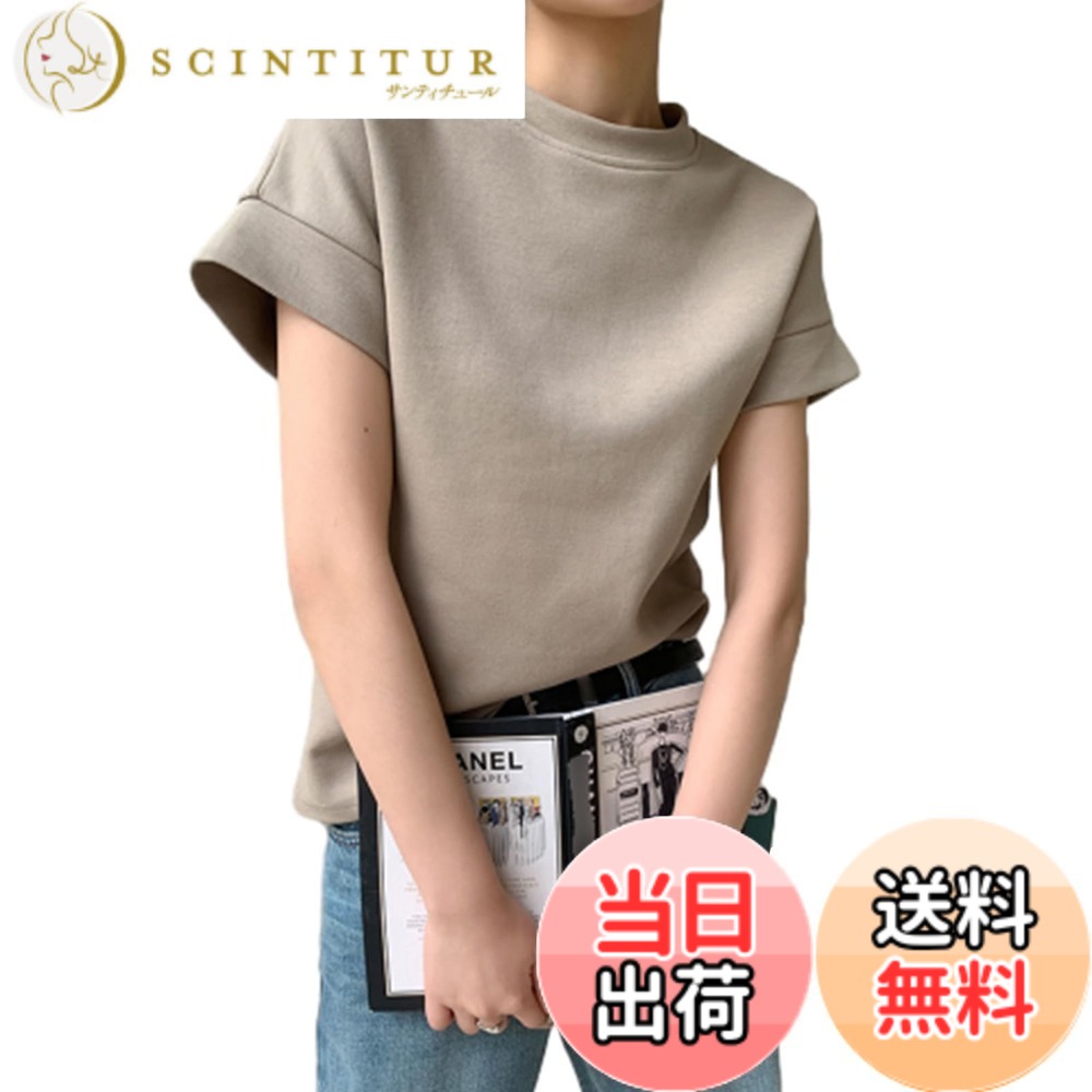 【送料無料】[CCGGOWMM] ｔシャツ レディース ラウンドネック ブラウス シンプル 半袖 丸襟トップス 大人 ゆったり カジュアル ファッション きれいめ 大人っぽい 可愛い 大きいサイズ 通気性 通勤 通学 快適 春夏 色：カーキ、サイズ：M