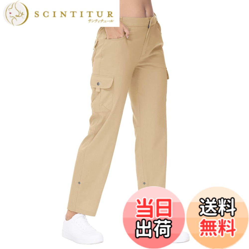 【送料無料】[Gopune] レディース ハイキングパンツ 2WAY カーゴパンツ 七分丈 ズボン ロールアップ仕様 速乾 アウトドア ロングパンツ 撥水 登山ウェア 作業着 釣り カジュアル 春夏秋服 色：カーキ、サイズ：XL