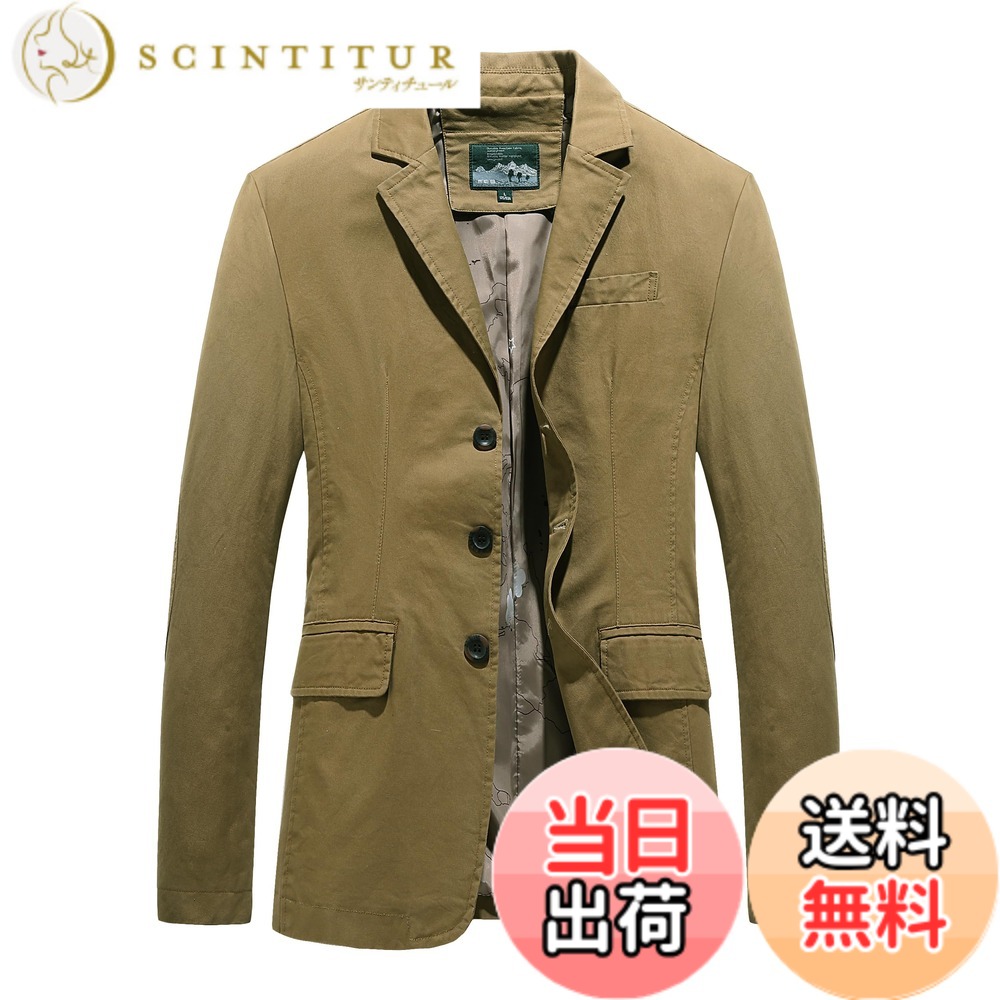 【送料無料】[GmrvaMen] テーラードジャケット メンズ ジャケット ビジネス 3つボタン 上着 秋服 スプリングジャケット アウター 細身 綿 通勤 春 秋 おしゃれ 大きいサイズ 色：カーキ、サイズ：3XL