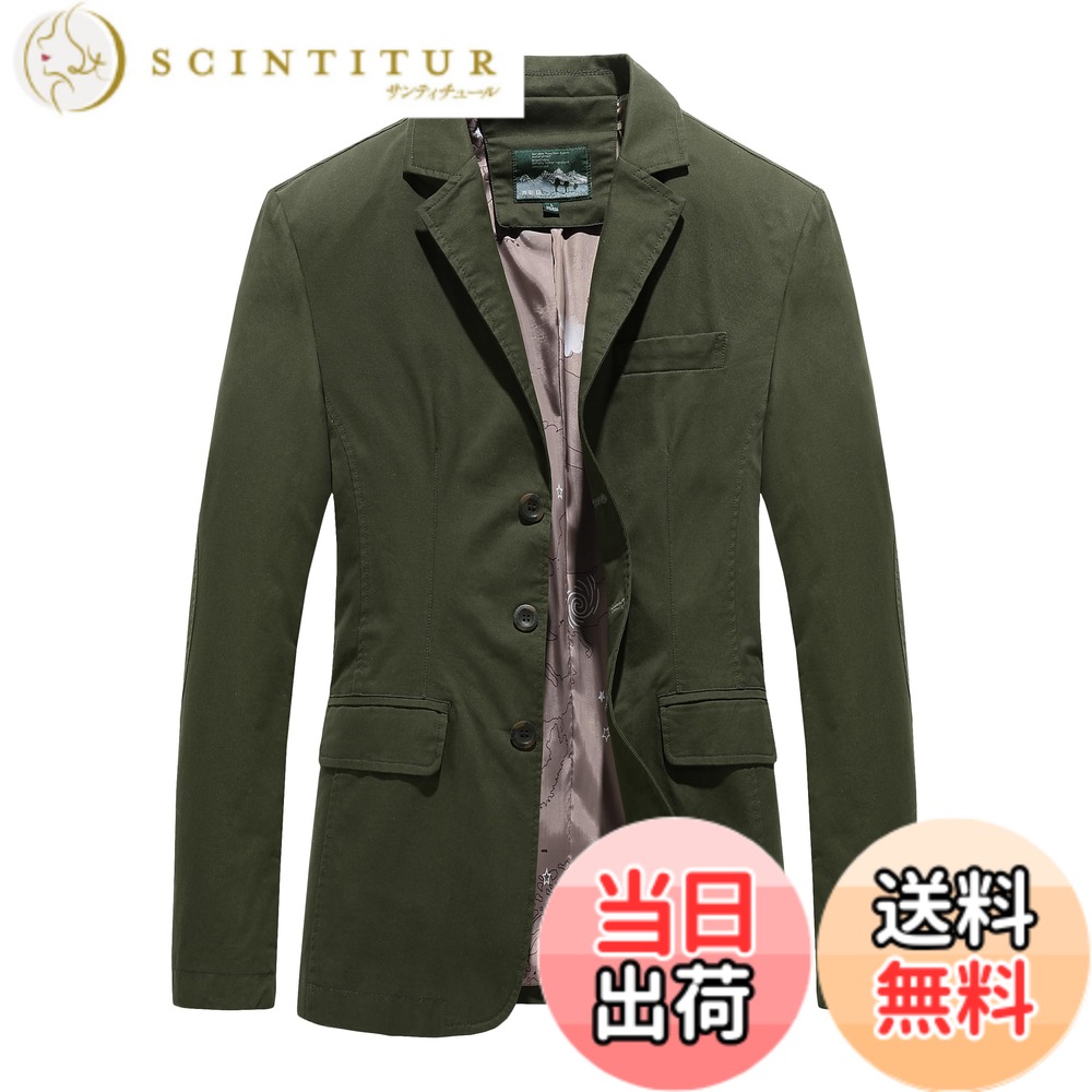 【送料無料】[GmrvaMen] テーラードジャケット メンズ ジャケット ビジネス 3つボタン 上着 秋服 スプリングジャケット アウター 細身 綿 通勤 春 秋 おしゃれ 大きいサイズ 色：グリーン、サイズ：3XL