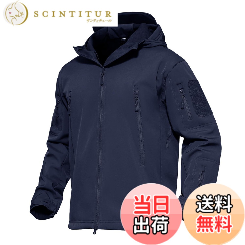 【貨物輸送無料】[MAGCOMSEN] タクティカルジャケット サバゲー メンズ アウトドア 山登りアウター 雨合羽防風 防寒着 裏フリース ソフトシェルジャケット ミリタリー ボンネット付き添い人 多衣嚢 イヤホンホール付き添い人 烏兎冬 色：米国海軍、大きさ：XL