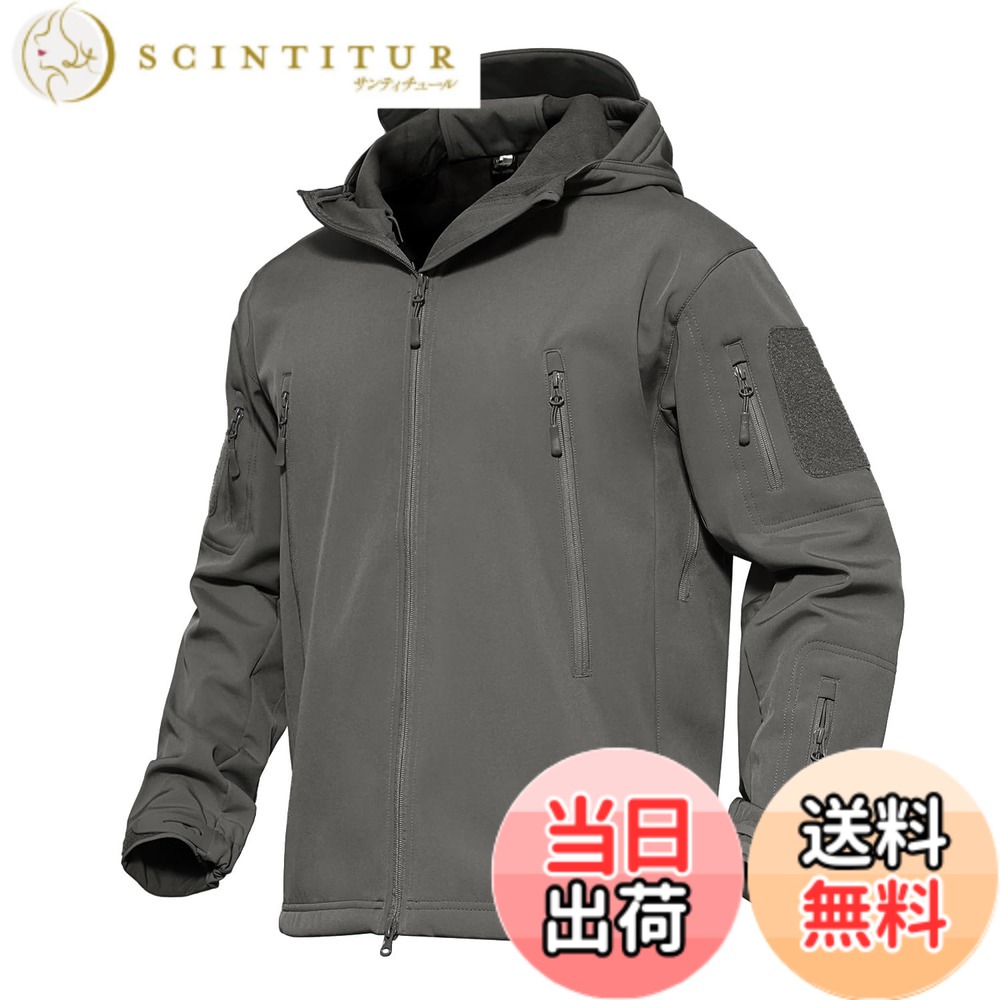 【貨物輸送無料】[MAGCOMSEN] タクティカルジャケット サバゲー メンズ アウトドア 山登りアウター 雨合羽防風 防寒着 裏フリース ソフトシェルジャケット ミリタリー ボンネット付き添い人 多衣嚢 イヤホンホール付き添い人 烏兎冬 色：薄墨色、大きさ：2XL