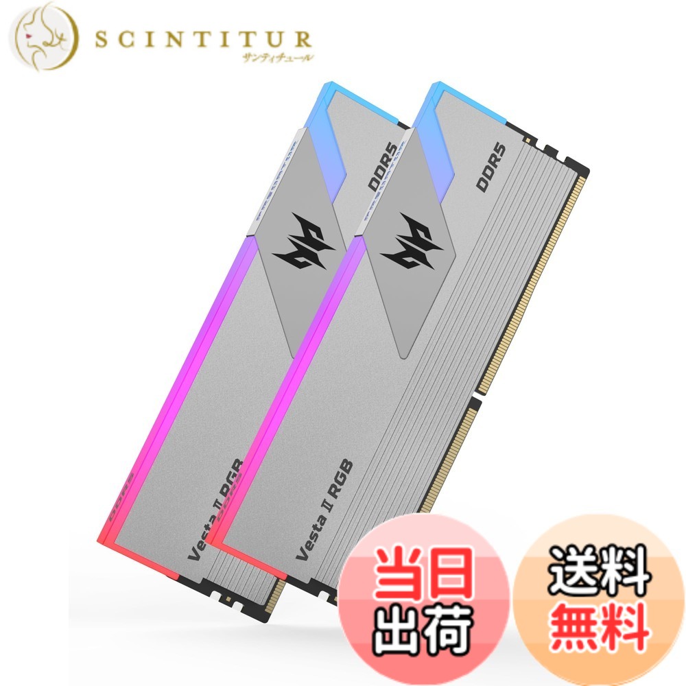 【貨物輸送無料】Acer Predator Vesta 2 DDR5 RGB マイコン用記憶装置 色：しろがね色、大きさ：6000MT/s 32GB C32