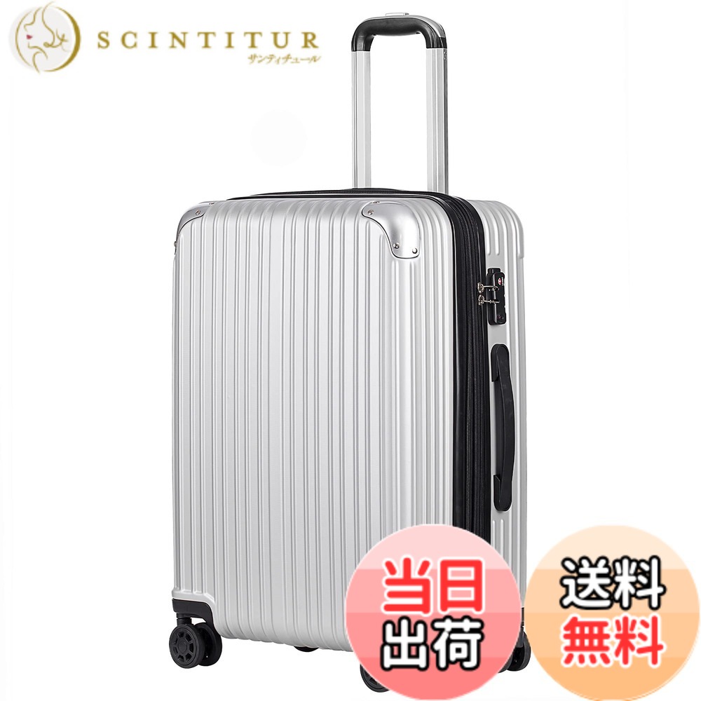 【貨物輸送無料】[TTOVALIGERIA]旅行バッグ 持ちはこび容れもの 機内持ち込み キャリーバッグ 軽さ 耐衝撃 大型 静音 360度回転させる TSA鍵を掛ける積み上げる チャック手合い 旅する 出張 入院 色：しろがね色、大きさ：L大きさ・7泊以上（準拠集団）