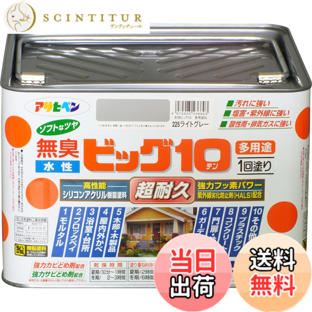 【貨物輸送無料】アサヒペン 絵の具 絵の具 水溶性ビッグ10多役立つこと 5L 225点火装置薄墨色 水溶性 多役立つこと 半ツヤ ホンブルグ帽なツヤ 1回ペンキ塗り 超耐久 無臭 風変わりフッ素脂練り合わせる 防真菌 サビドメ剤練り合わせる 紫外線落ち込み押しとどめる剤練り合わせる シックハウス打つ手品 日本製 色：225点火装置薄墨色、大きさ：5L