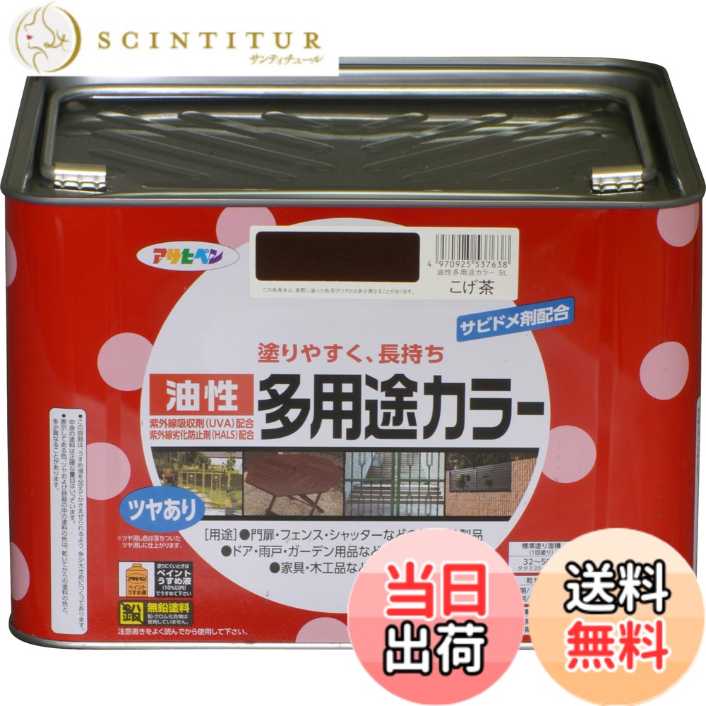 【貨物輸送無料】アサヒペン 絵の具 絵の具 油性多役立つこと色合い 色：こげ茶、大きさ：5L