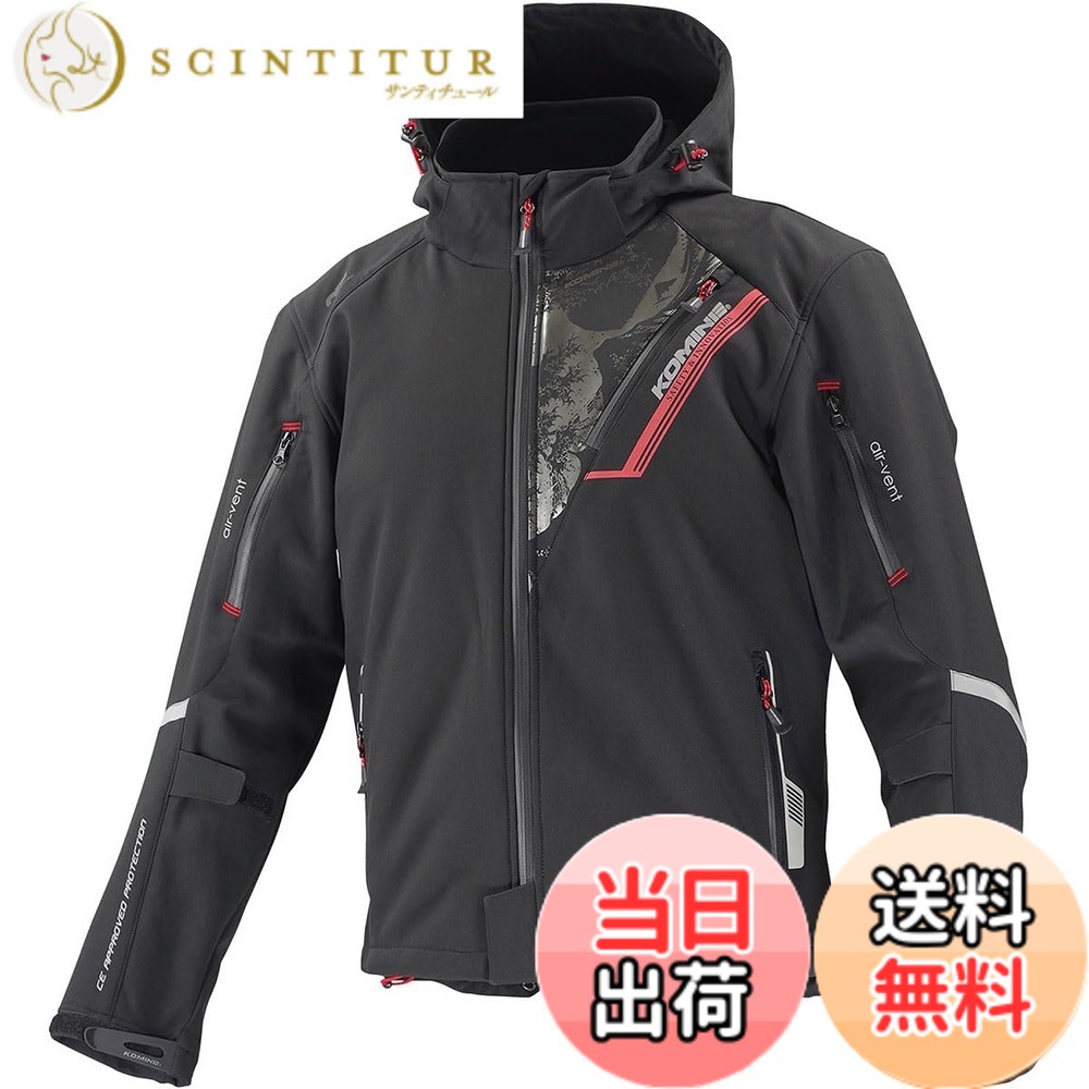 【送料無料】[コミネ] バイク用 プロテクトソフトシェルウィンターパーカ-イフ JK-579 JK-5791 JK-5792 JK-5793 秋冬春向け 防寒 CE規格レベル2 CE規格 ストレッチ素材 防風 プロテクター 色：Black/Fugaku、サイズ：XL｜サンティチュール
