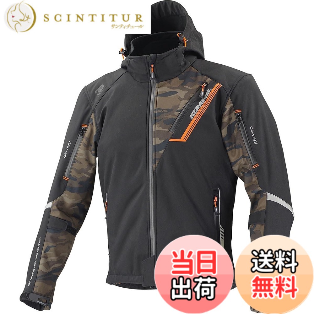 【送料無料】[コミネ] バイク用 プロテクトソフトシェルウィンターパーカ-イフ JK-579 JK-5791 JK-5792 JK-5793 秋冬春向け 防寒 CE規格レベル2 CE規格 ストレッチ素材 防風 プロテクター 色：Black/Camo、サイズ：3XL Regular｜サンティチュール