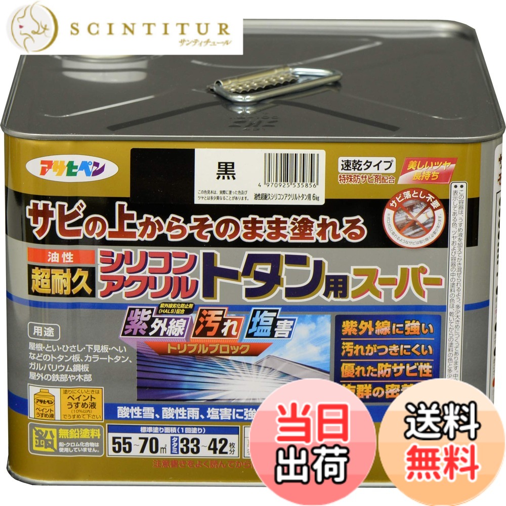 【貨物輸送無料】アサヒペン 絵の具 絵の具 油性超耐久シリコンアクリルトタン用 色：黒、大きさ：6 kg