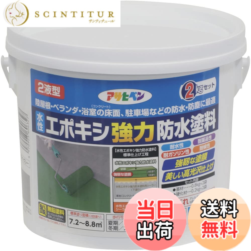 【貨物輸送無料】アサヒペン(Asahipen)水溶性エポキシ豪然たる雨合羽絵の具1KG/2KG/5KG 色：点火装置薄墨色、大きさ：2KG
