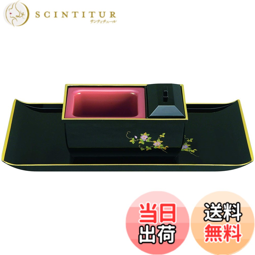【貨物輸送無料】仏具 焼香盆やすらぎ仕掛ける お焼香 用 香炉 御盆 お墓参り 供養 お供え 仏壇 小物 色：黒(フチ金) 蒔絵 鉄仙、大きさ：5.0寸