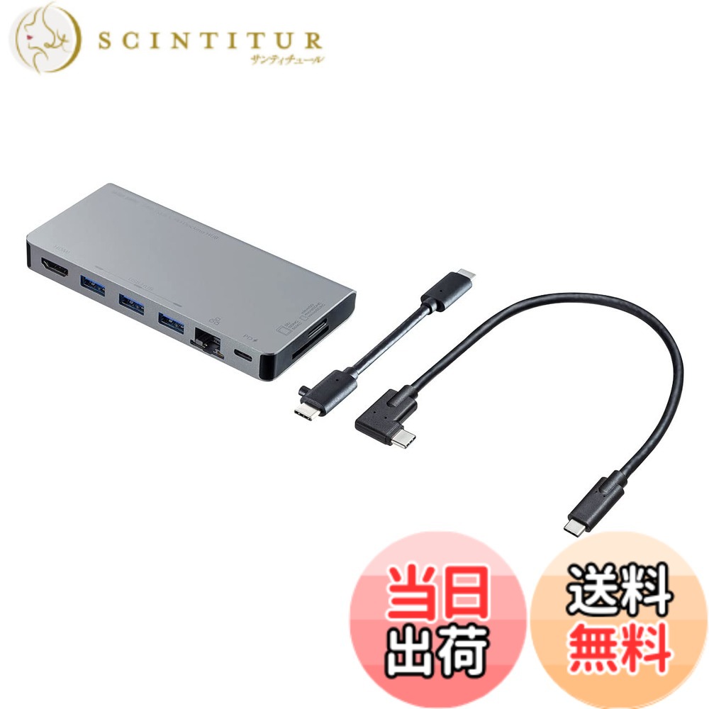 【送料無料】サンワサプライ USB Type-C ドッキングハブ 色：シルバー、サイズ：L型ケーブル・ショートケーブル｜サンティチュール