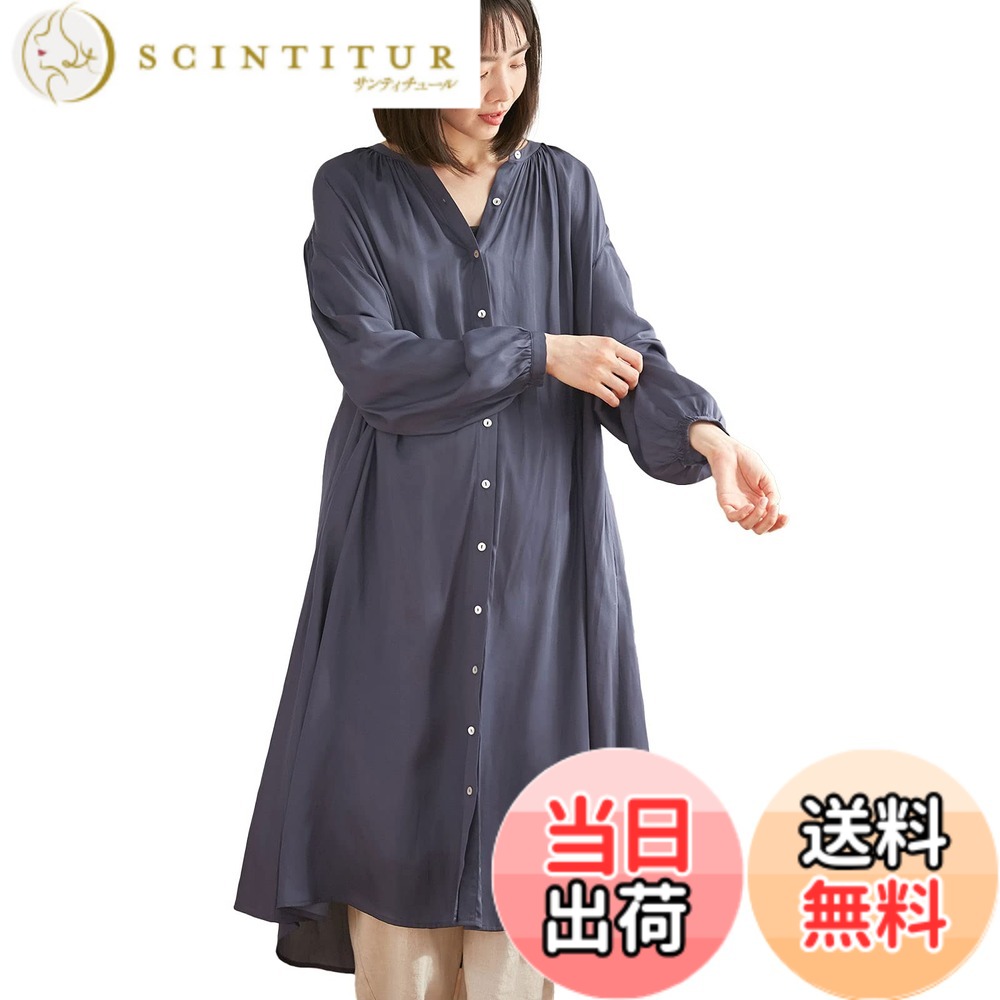 【送料無料】[ANGELIEBE エンジェリーベ] マタニティ ワンピース 2丈展開 ヴィンテージサテン 3WAY ギャザー フレアー 産前 産後 授乳服 29917 色：ネイビー（ショート丈）、サイズ：Free Size｜サンティチュール
