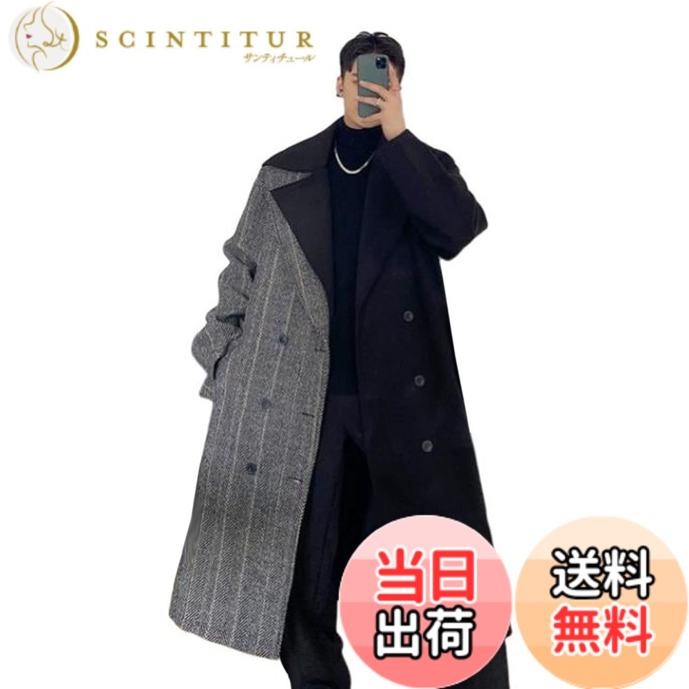 【貨物輸送無料】[MMTYRM] メンズ トレンチコート 歳月服 アウター スプリングコート ジレー チェスターコート ゆったり ロング厚地の外套 上衣 色：黒いこと、大きさ：L