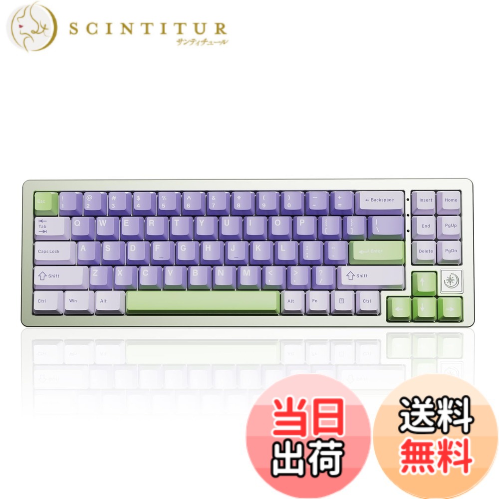 【送料無料】YUNZII AL71 68% ゲーミングキーボード フルアルミCNC ホットスワップ対応 無線 ガスケット メカニカルキーボード NKRO 2.4GHzワイヤレスBT5.0/USB-C 有線 RGBバックライト Win/Mac用 お贈り物 技適認証取 色:グリーン、サイズ:クリスタルホワイトスイッチ|サンティチュール