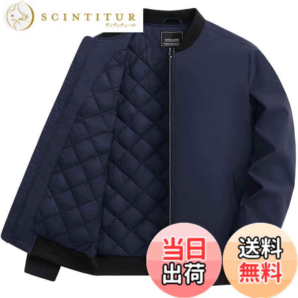 【送料無料】[TACVASEN] ジャケット メンズ 冬 バイク ジャンパー 作業着 防寒 ブルゾン パイロット 登山 中綿入れ 秋 カジュアル スタジャン 防風 アウター 仕事着 色：ネイビー、サイズ：3XL｜サンティチュール
