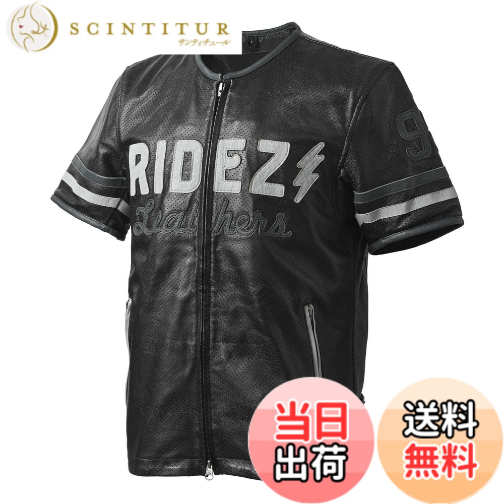 【送料無料】【RIDEZ(ライズ)】夏 半袖 革ジャン レディース メンズ レザージャケット 通気性 バイク 本革 ライダースジャケット 大人 おしゃれ 98 S/S RLSJ16 色：ブラック、サイズ：L｜サンティチュール