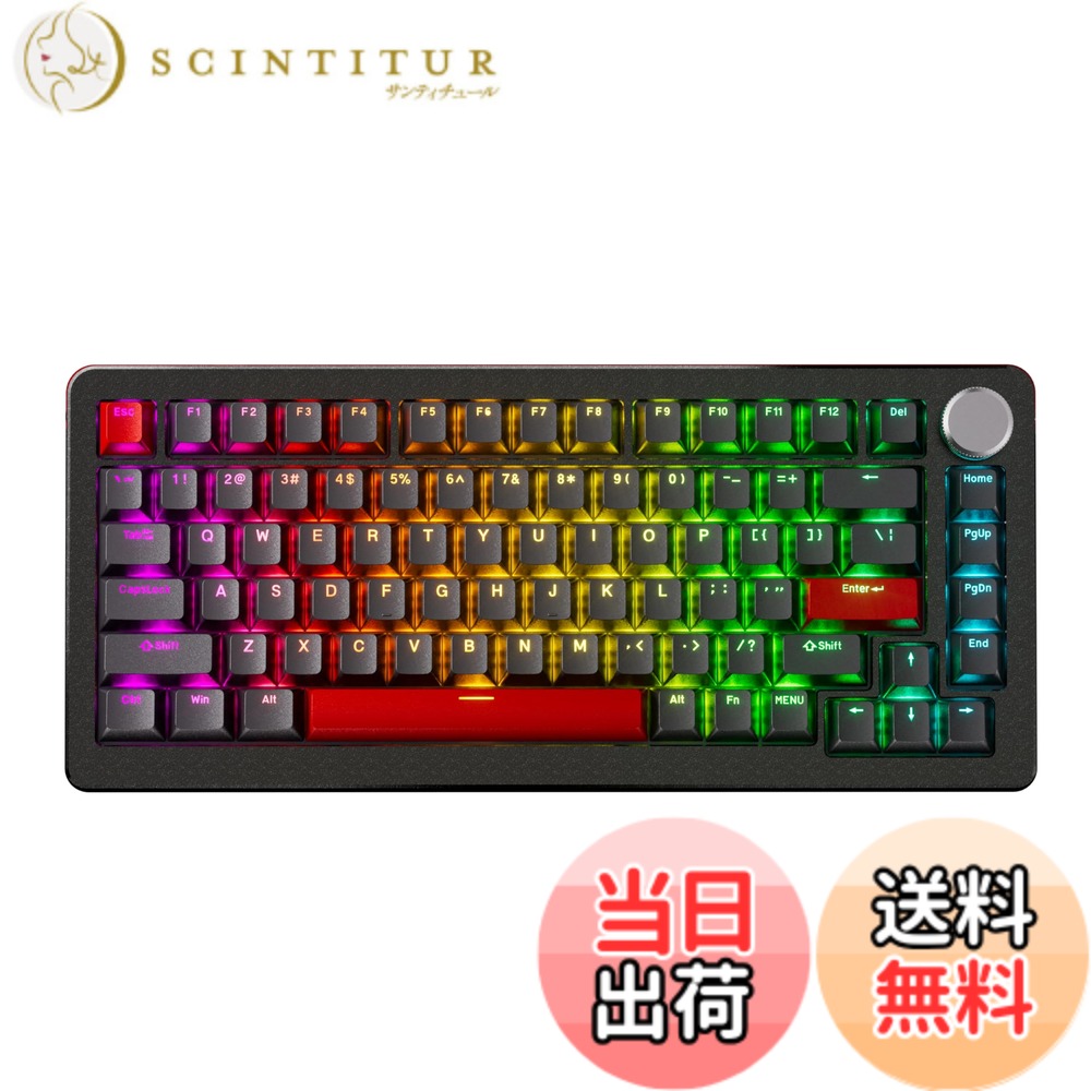 【送料無料】DrunkDeer A75 Pro 磁気スイッチキーボード ラピッドトリガー メカニカルゲーミングキーボード 調節可能なアクチュエーションホールスイッチ RGB PBT キーキャップ コンパクト TKL 82キー 有線USB、ノブ付き 色:OEM-PBT-BLACK-Silent Switch|サンティチュール