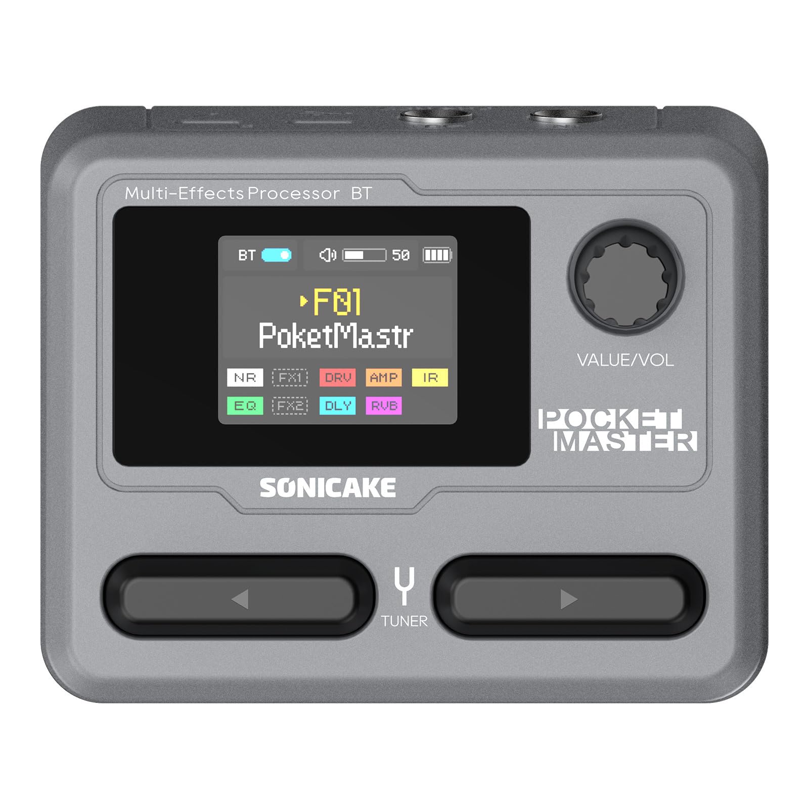 【送料無料】SONICAKE マルチエフェクター ギター/ベースアンプ モデリング IR キャビネット シミュレーション ステレオ OTG USB オーディオ インターフェイス BT オーディオ 1.77 インチ LCD カラー スクリーン 内蔵リチウム電池 Pocket Master 色：グレー｜サンティチュール