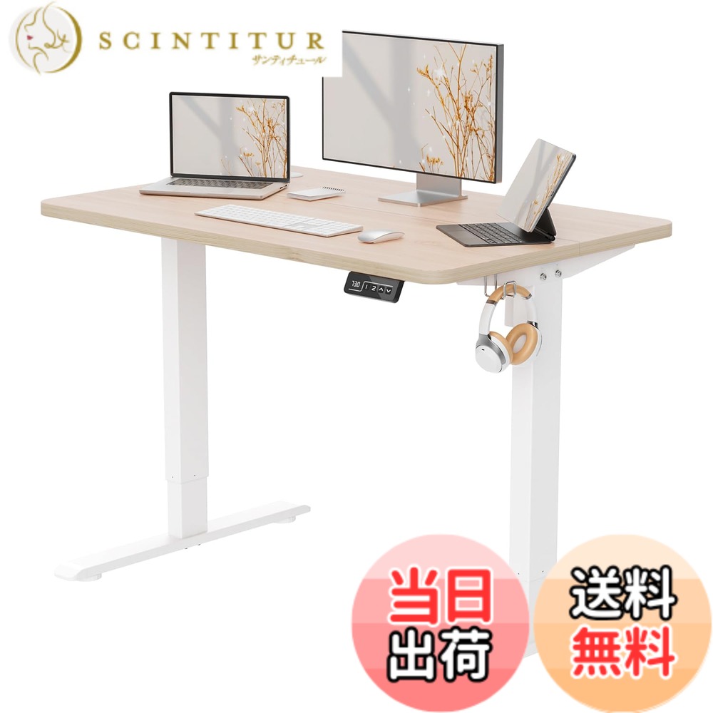 【送料無料】Anovara 昇降デスク 電動 昇降式デスク 電動昇降デスク 幅120cm 奥行60cm 上下昇降デスク スタンディングデスク オフィスデスク 高さメモリー機能 障害検知 静音 色：檜木色、サイズ：100cm｜サンティチュール