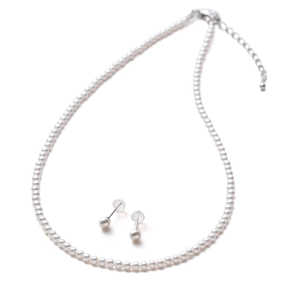 【送料無料】[VOTRE COUTURE] パールネックレス セット ベビーパール グランプレミアム アクセサリー 3mm ブランド10年 色：プラチナピアス、サイズ：110cm｜サンティチュール
