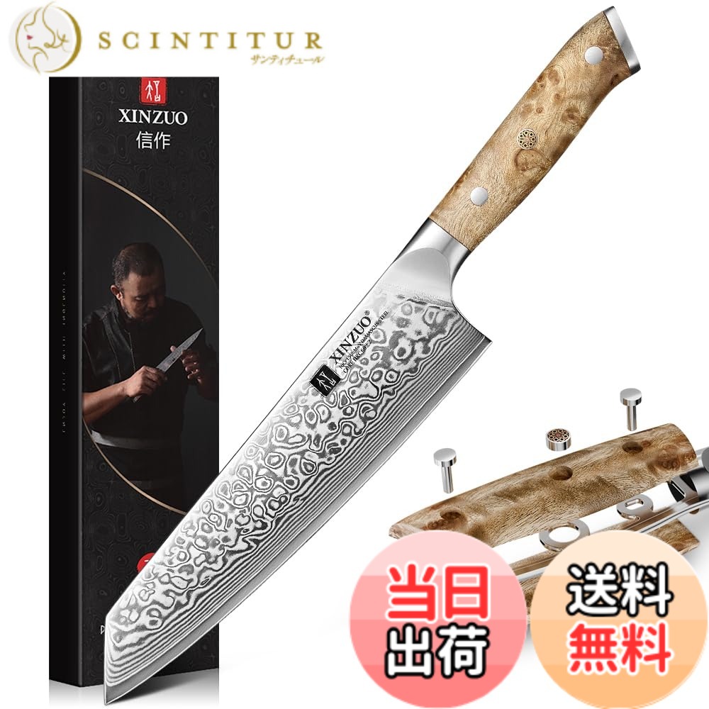 【送料無料】XINZUO 67層ダマスカス鋼 -プロの手鍛造シェフナイフ包丁キッチンナイフ鋼芯10Cr15CoMoV 色：Kiritsuke包丁、サイズ：210 mm｜サンティチュール